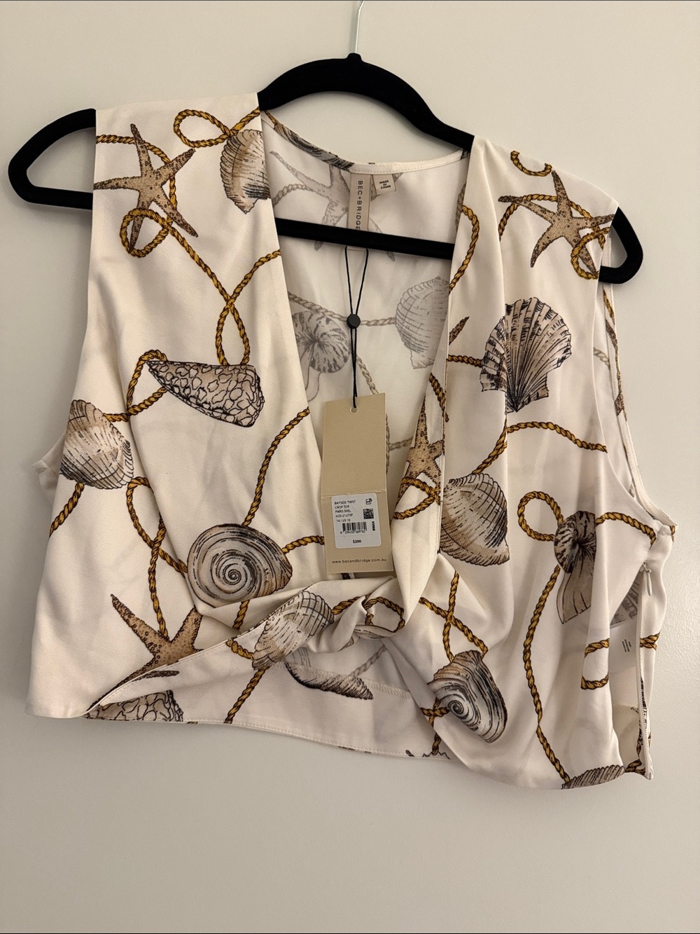 Bec & Bridge Cream Shell-Print Sleeveless Wrap Camisole